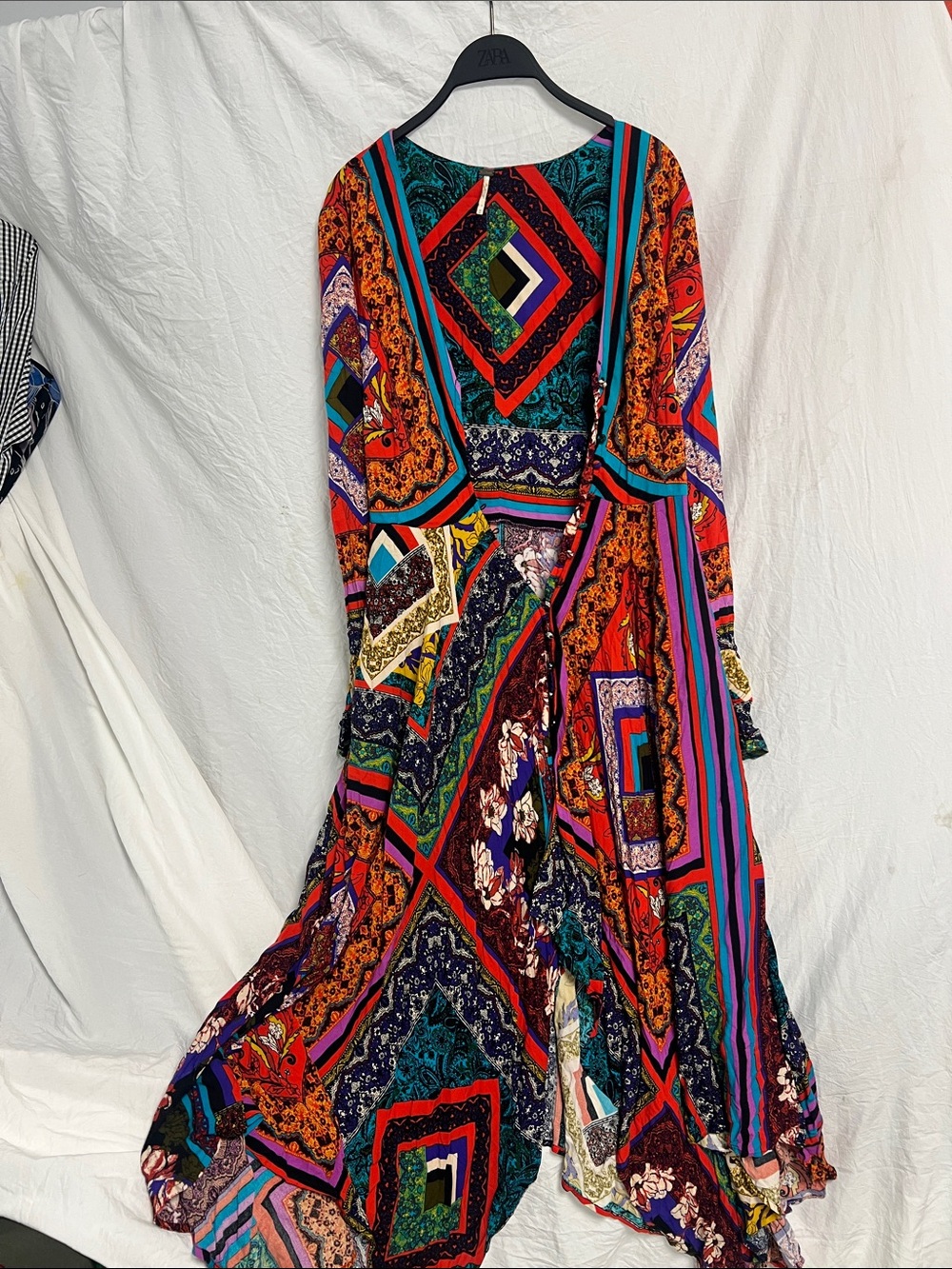 Vibrant Multicolor Geometric Patchwork Maxi Dress